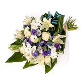 White Lily Blue Iris Funeral Sheath
